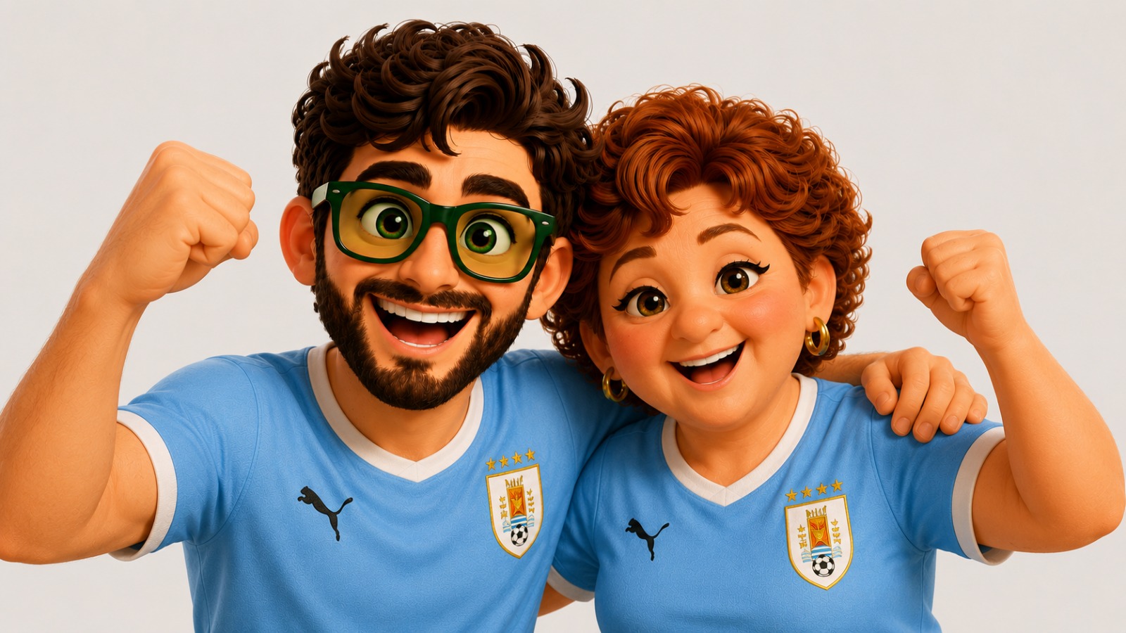 Nico Pamida y Doña Hepa festejando con la camiseta de Uruguay